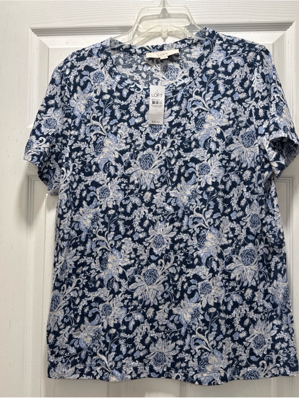 LOFT Blue and white Floral Short Sleeve Tee